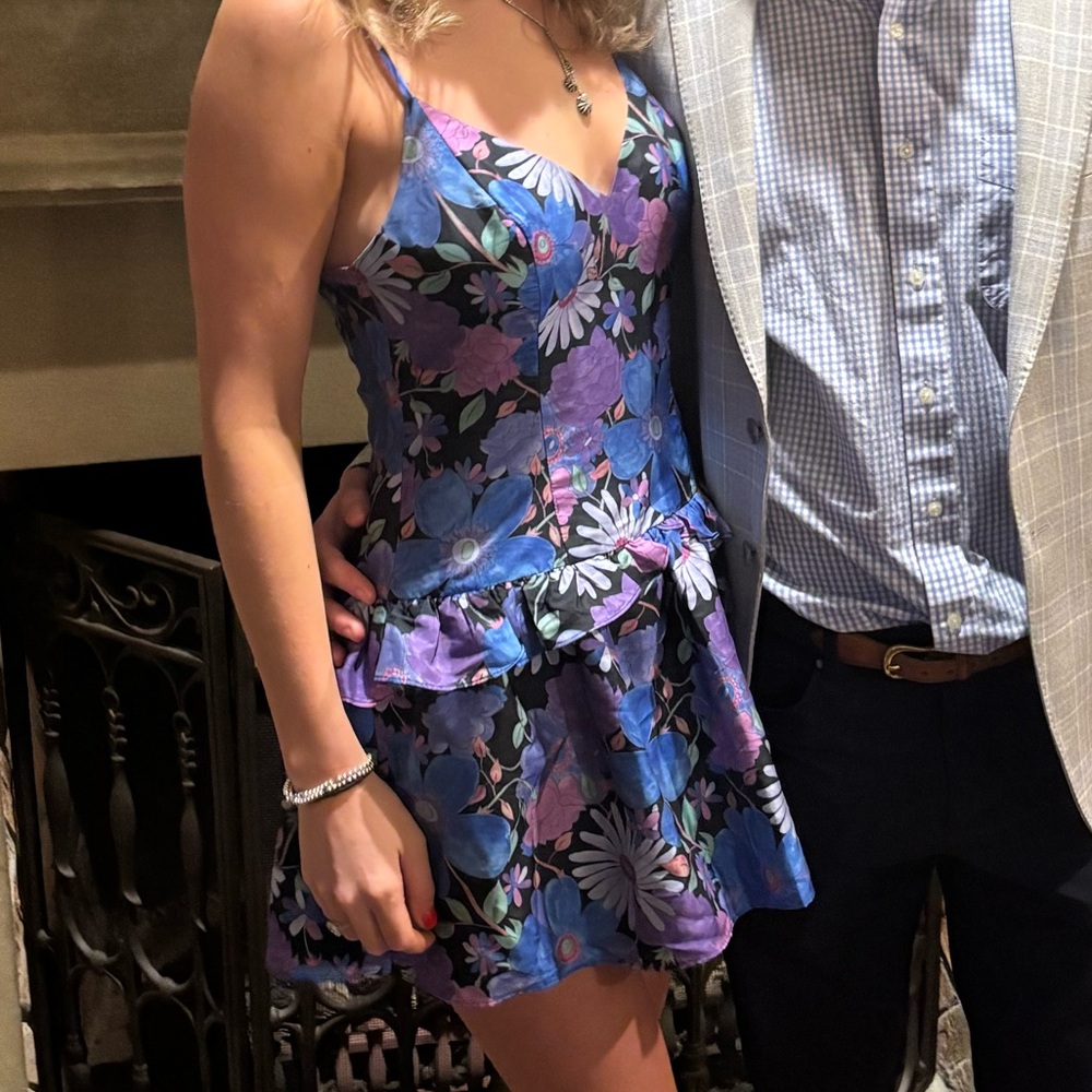 LoveShackFancy Blue and Purple Floral Dress